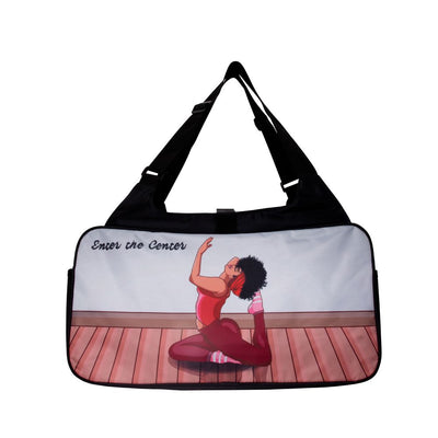 Custom made yoga bag design with woman in yoga pose