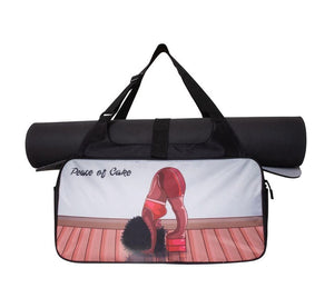 Custom made yoga mat and bag bundle design of woman in yoga pose