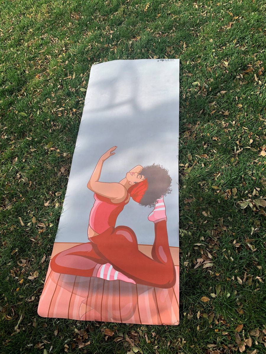 Custom made yoga mat design with woman in yoga pose