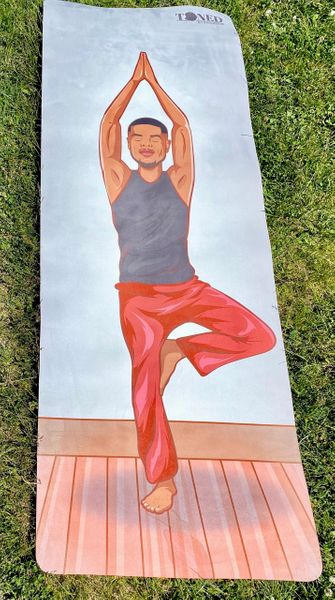 Custom made yoga mat design of man in yoga pose